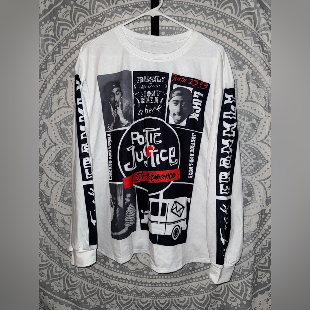 Tupac/Poetic Justice White Graphic Long Sleeve Men’s Shirt